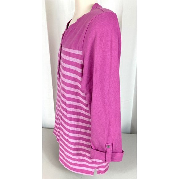 Croft & Barrow Women's Striped Top Half Sleeve to 3/4 Sleeve Mauve Button Tab - Picture 4 of 7